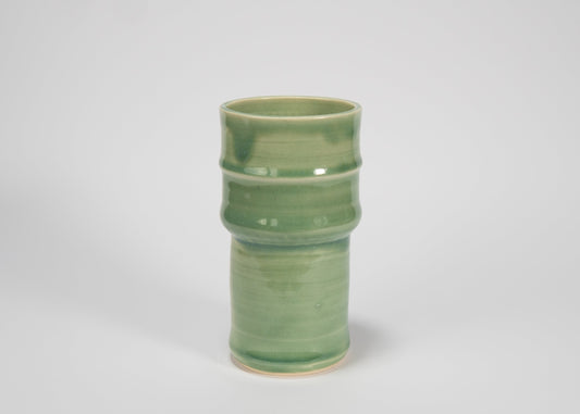 Handmade Green Glaze Ceramic Vase – Bamboo Form | Sculptural Home Decor