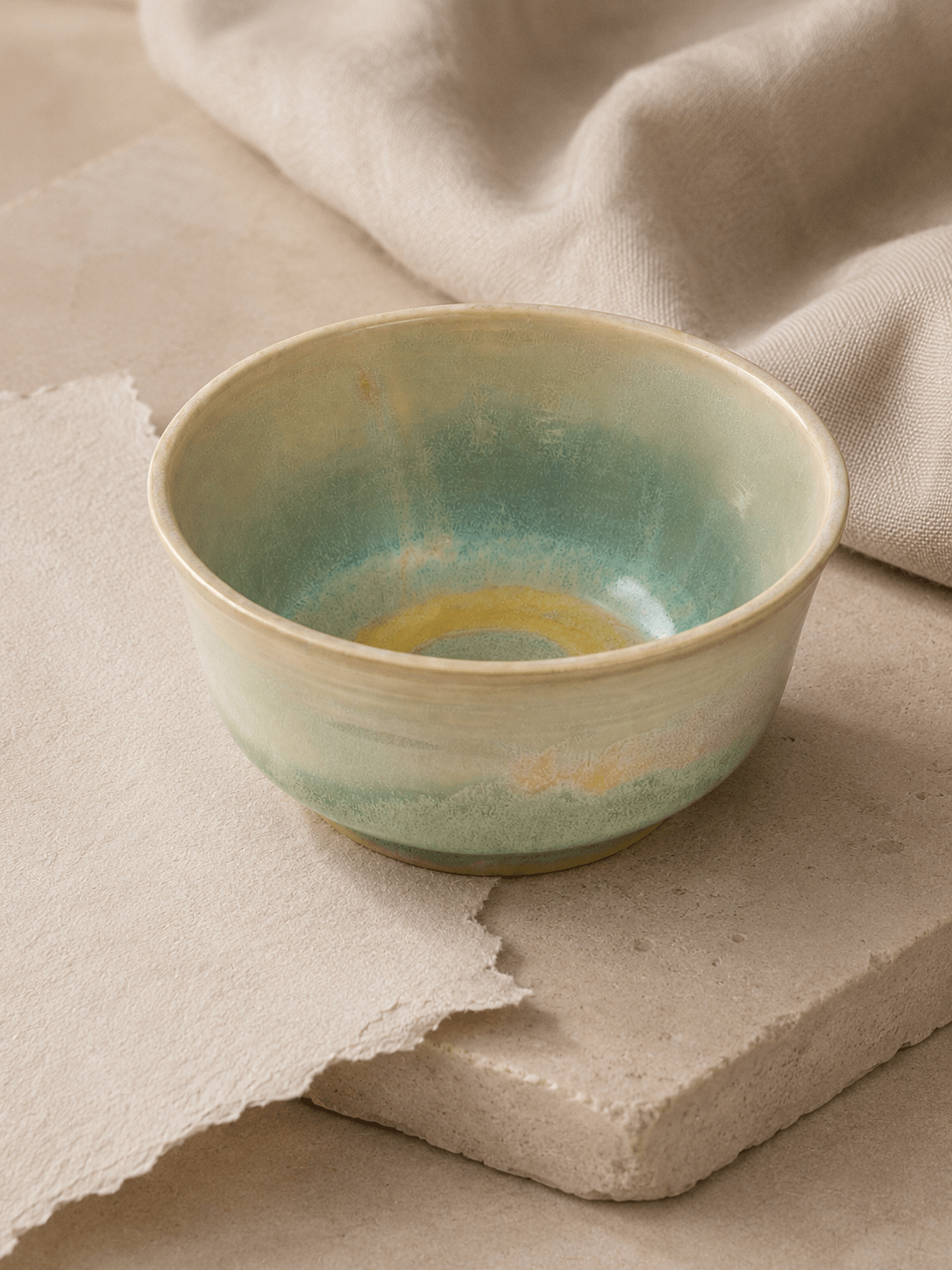 Handmade Matcha Bowl – Soft Blue & Sand Glaze | Ceramic Tea Ritual Bowl