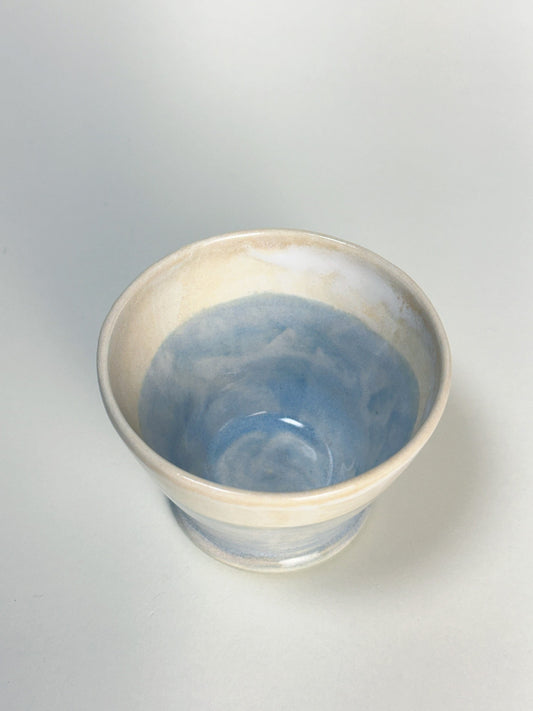 Handmade Sky & Sand Ceramic Tea Cup – Blue Glaze Pottery for Tea Rituals